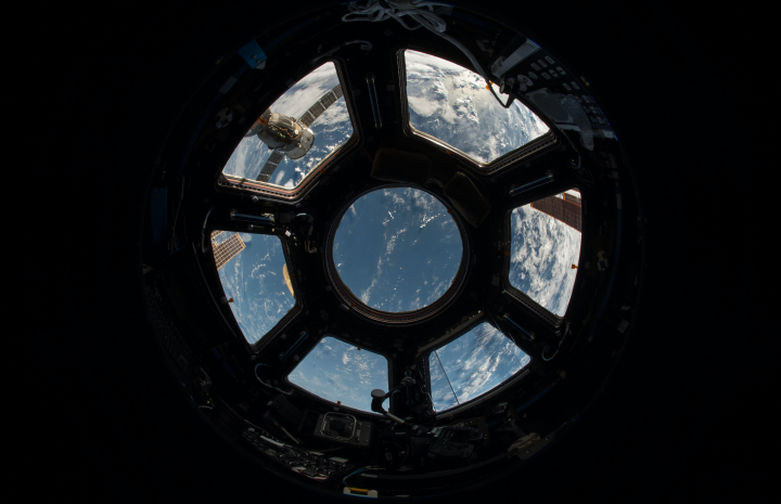 view of earth through space station window