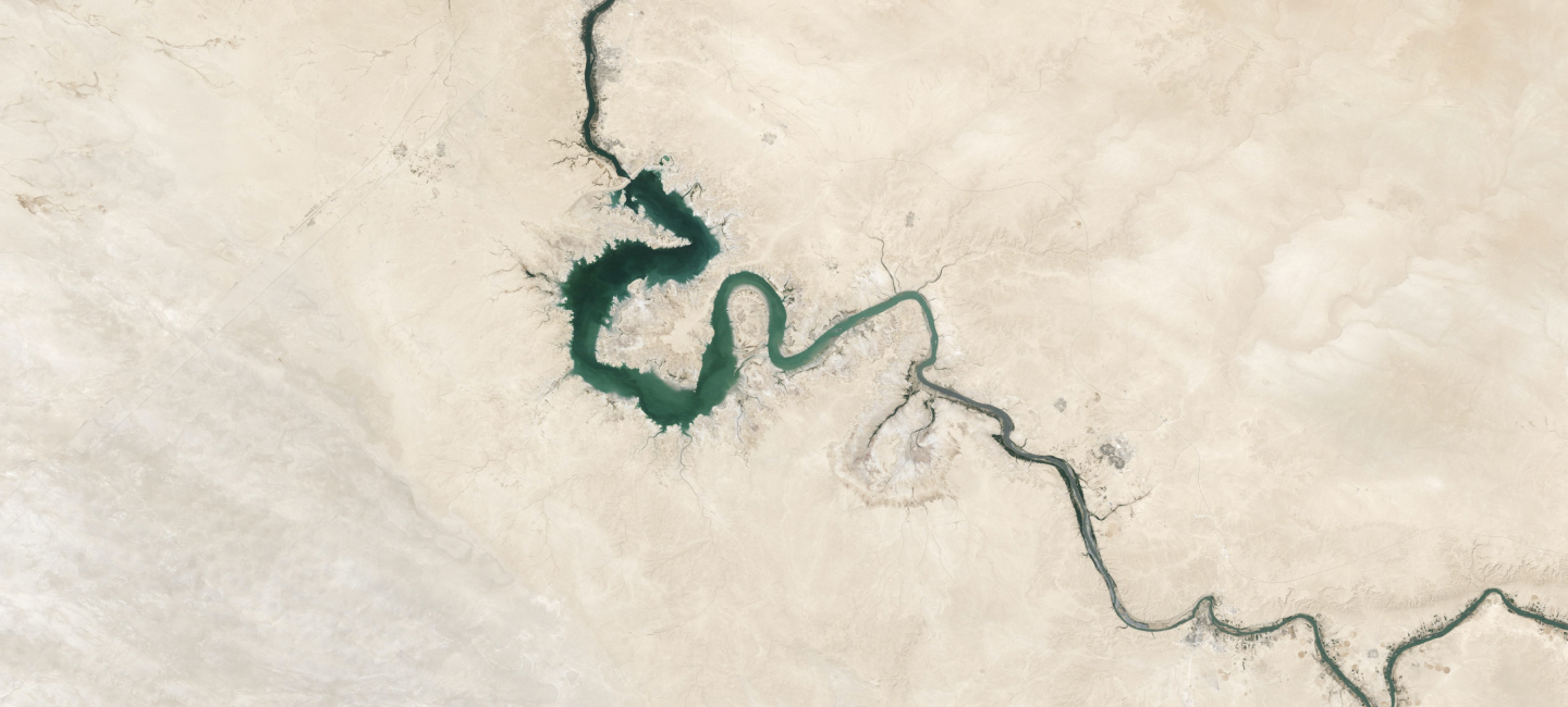 aerial of river in desert
